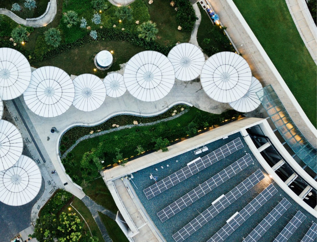 Overhead view of Solar Panel Array on Pretty Campus