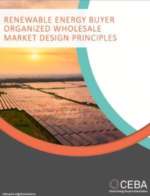 A thumbnail showing the cover of the Renewable Energy Buyer Organized Wholesale Market Design Principles document.